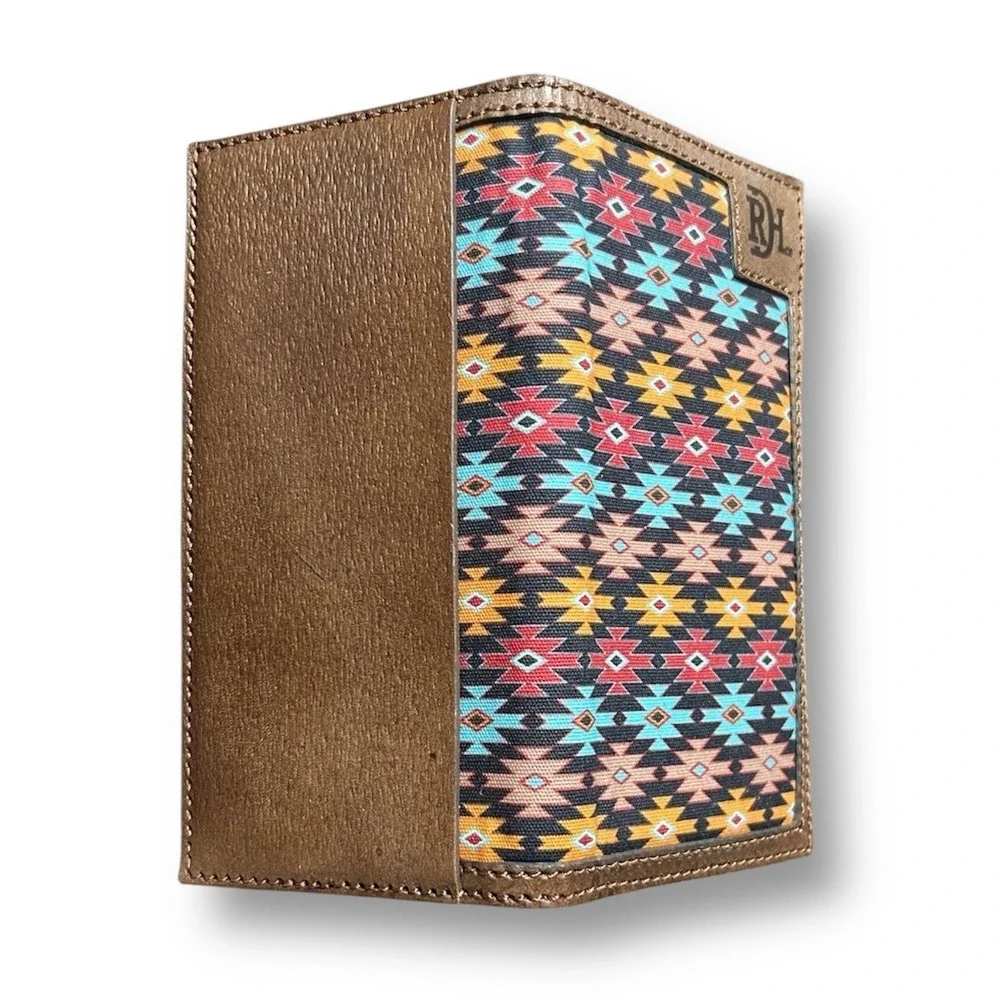 New Red Dirt Hat Co Brown Aztec Rodeo Bifold Slim Wallet Genuine Leather Western